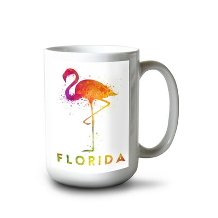 

15 fl oz Ceramic Mug Florida Flamingo Watercolor Dishwasher & Microwave Safe