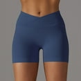 thumbnail image 2 of YDKZYMD Women Workout Shorts Scrunch Butt Lifting Crossover V Cross Ribbed Short Stretchy Seamless Biker Booty Leggings Yoga Compression High Waist Running Sport Shorts Navy XL, 2 of 6