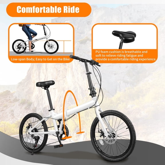 ChicHomey 20-Inch 7-Speed Folding Bike,Dual Disc Brakes, Adjustable Seat Height,Foldable for Commuting & Travel,Black/White