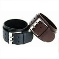 thumbnail image 4 of Pulsera de cuero de doble capa con hebilla grande y cadena de mano para hombre (negra), 4 of 7