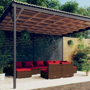 vidaXL 9 Piece Patio Lounge Set with Cushions Brown Poly Rattan, 3102003