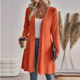 thumbnail image 2 of Xinoom Women Open Front Ribbed Knit Cardigan, Long Sleeve A-line Flowy Hem Sweater Coat, Casual Mid Length Loose Fit Layering Outerwear for Daily Office Weekend Orange,XXL, 2 of 5