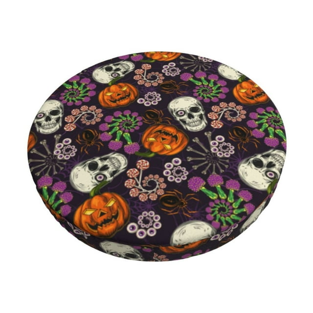 Kdxio Halloween With Skull Print Elastic Bar Stool Cover Personalized Washable Stool Cover for Barbershop Home Bar Kitchen-12 inch