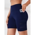 thumbnail image 3 of COMVALUE Women's Yoga Shorts with Pockets Tummy Control High Waist Biker Shorts 7" Workout Running Tight (Navy, S), 3 of 7