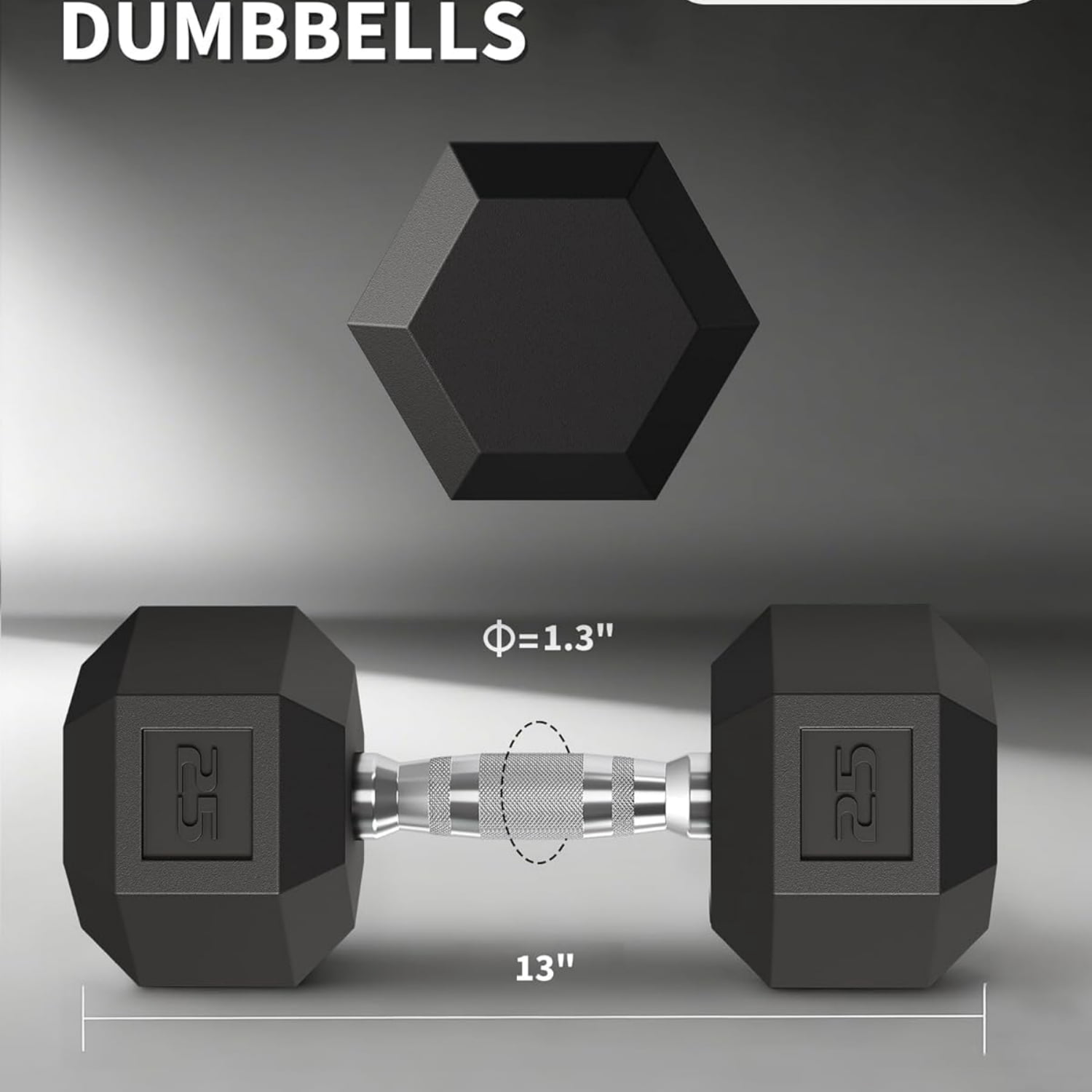 Riedhoff 25 lb Hex Dumbbell Set of 2, Hand Weights Dumbbells Pair with Cast Iron Core, Black