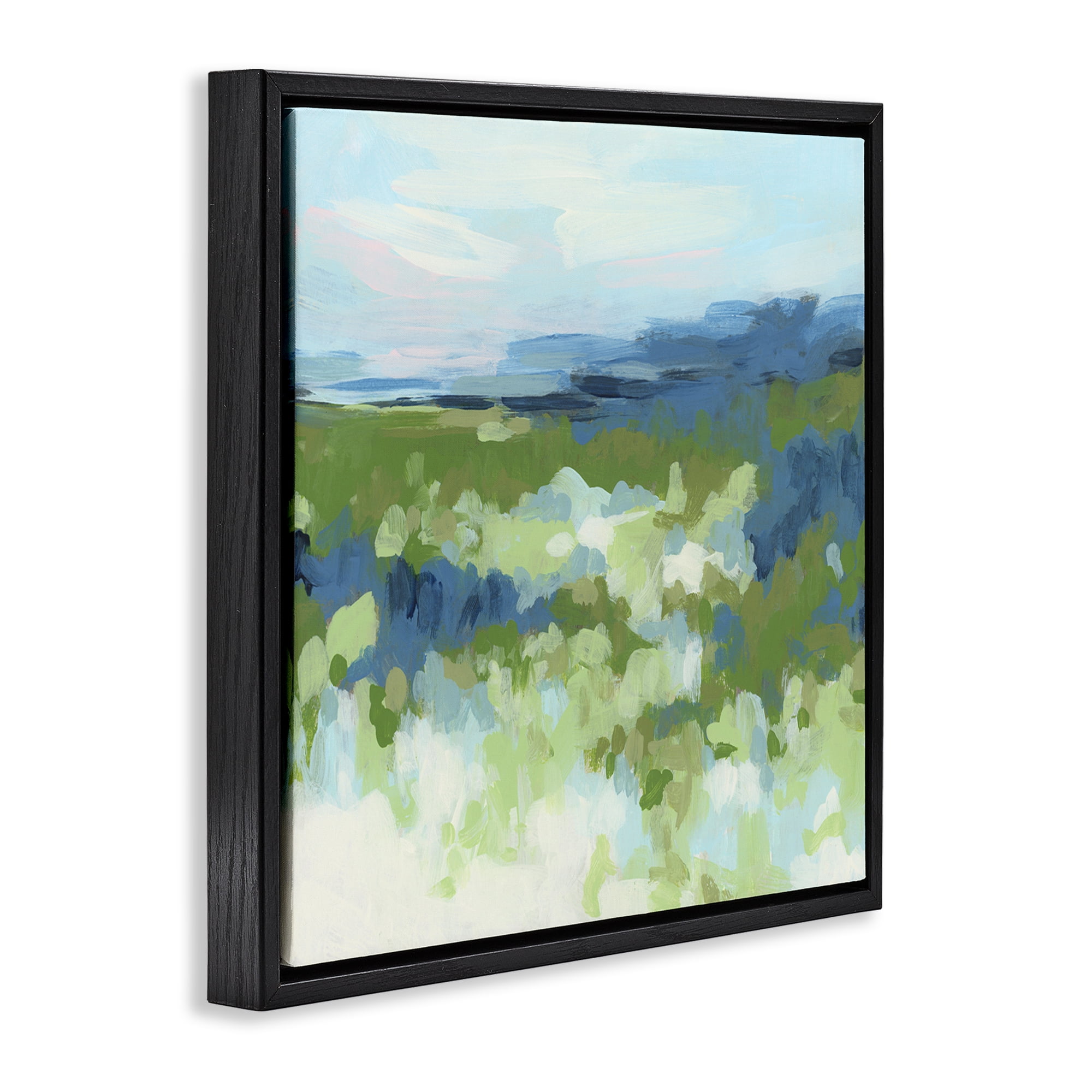 Stupell Industries Green & Blue Nature Abstract Painting Black Floater Framed Canvas Art Print Wall Art, 25 x 25