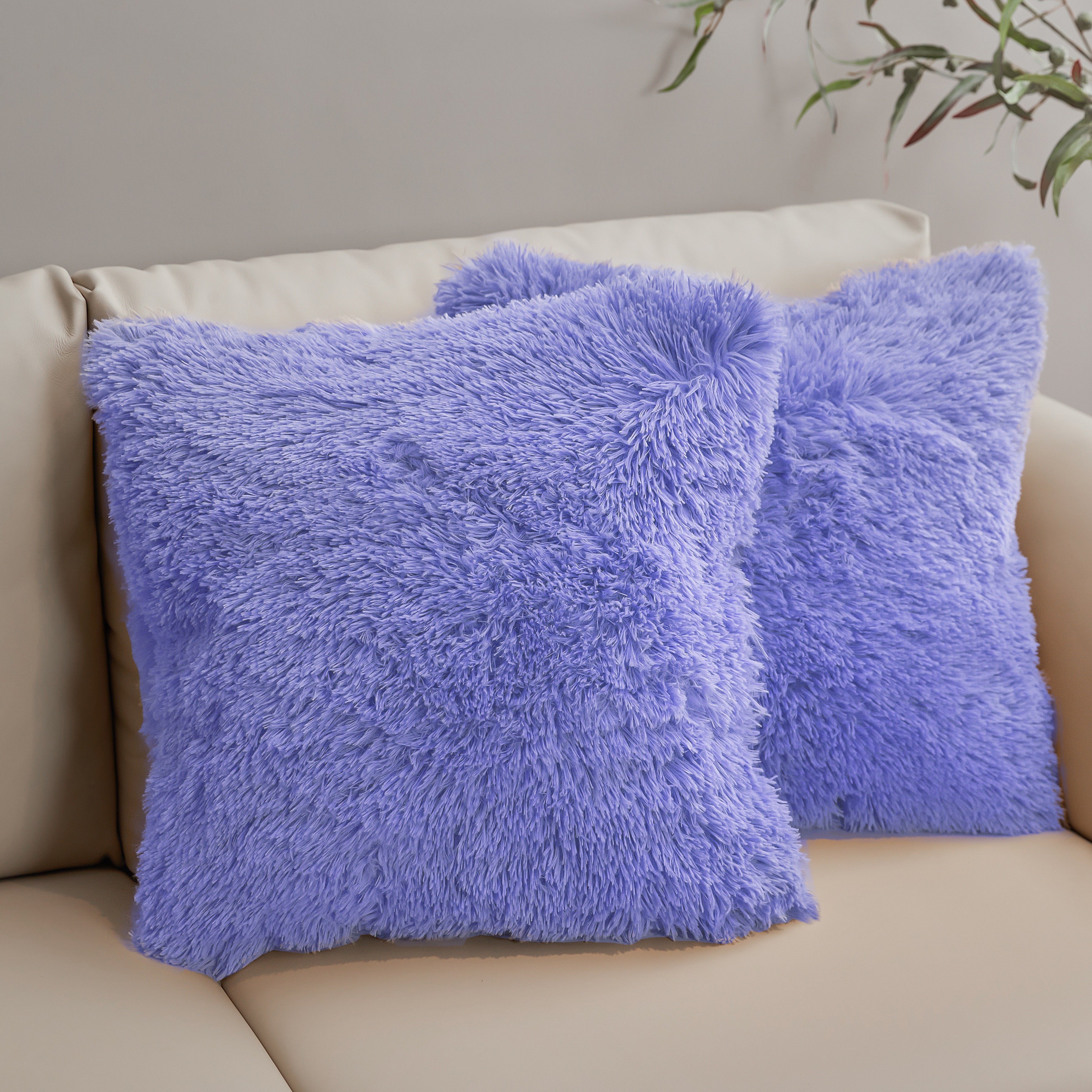 Cheer Collection Set of 2 Shaggy Hair Decorative Throw Pillows - 12x20, Very Peri, Purple