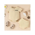 thumbnail image 2 of Biekopu 2 Pcs Newborn Waffle Outfits, Baby Girls Letter Pattern Short Sleeve Round Neck Bodysuit + Solid Color Shorts, 2 of 8