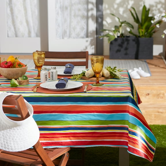DII Summer Stripe Vinyl Tablecloth 60x84