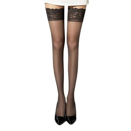 Lace Thigh High Stockings with Antiskid Silicone Stay Up Lingerie Silky F9E9