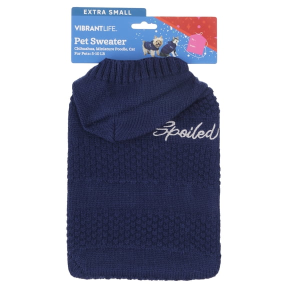 Vibrant Life Holiday Waffle Knit Spoiled Sweater for Dogs and Cats, Blue, XS