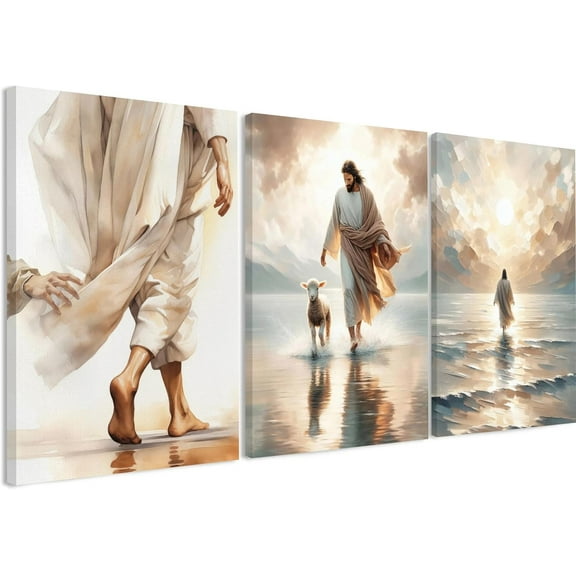 3 Pcs Christian Wall Art Jesus Decor Christ Religion Canvas Wall Decor Jesus Art Pictures Posters Prints Religious Paintings Room Decor for Church Prayer Room Christian Schools Hospitals