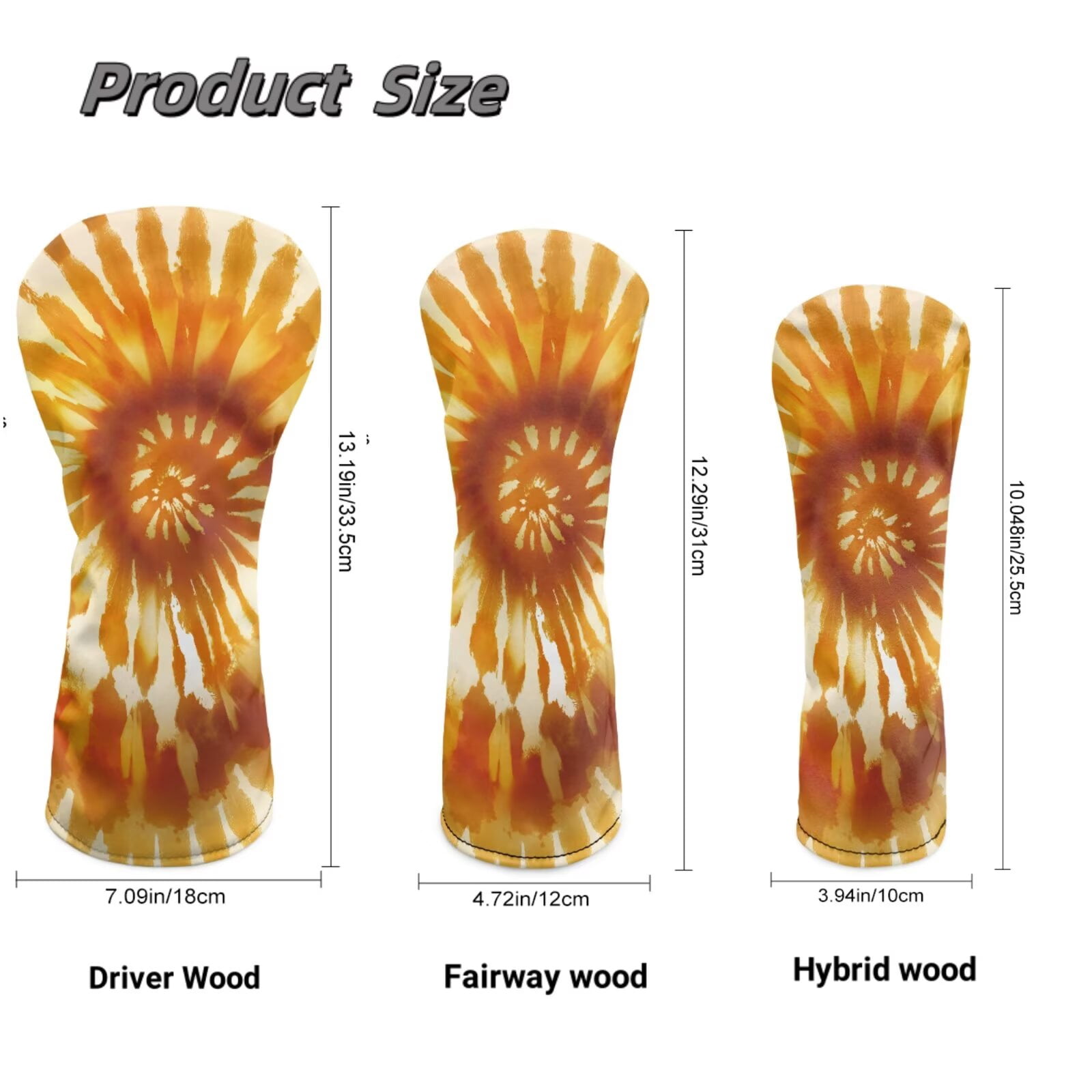 Uorisanigo Golf Head Covers 3PCS, Headcover Set for Driver/Fairway Wood/Hybrid, PU Leather Orange Tie-Dye Print Golf Club Head Covers with Soft Lining for Extra Club Protection