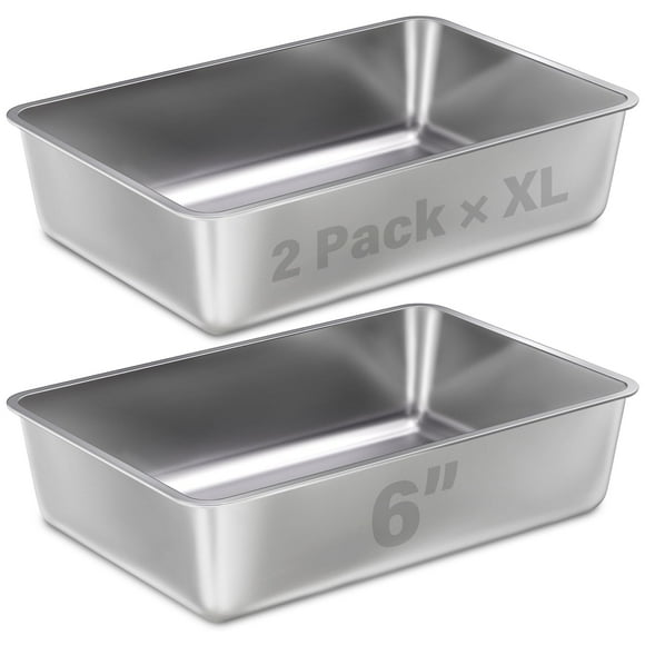 Caja de arena para gatos XL LEGOURNS de acero inoxidable, 60 x 40 x 15 cm, paquete de 2