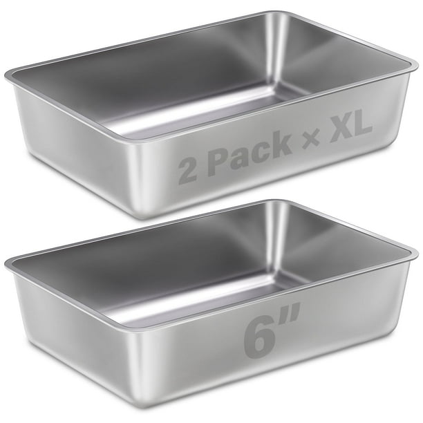 Caja de arena para gatos XL LEGOURNS de acero inoxidable, 60 x 40 x 15 cm, paquete de 2