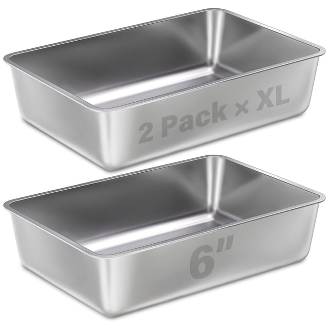 Caja de arena para gatos XL LEGOURNS de acero inoxidable, 60 x 40 x 15 cm, paquete de 2