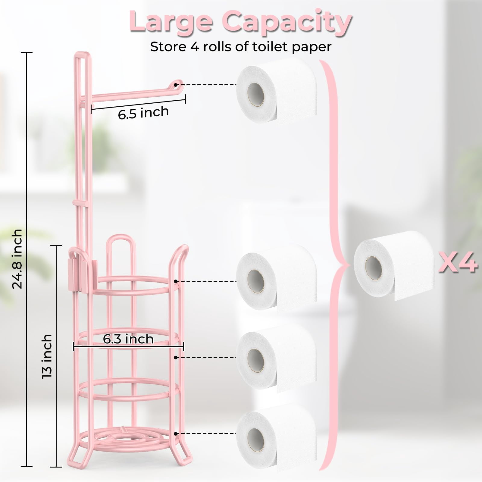 Toilet Paper Holder Toilet Paper Stand and Dispenser for 3 Spare Rolls Metal Wire Free-Standing Toilet Tissue Paper Roll Storage Shelf Bathroom Accessories Storage Organizer Black