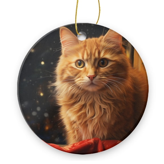 Orange Cat With White Chin - Christmas Ornament Xmas Keepsake Ceramic Ornaments Holiday Decorations for Tree Christmas Gift Ideas 2.95in