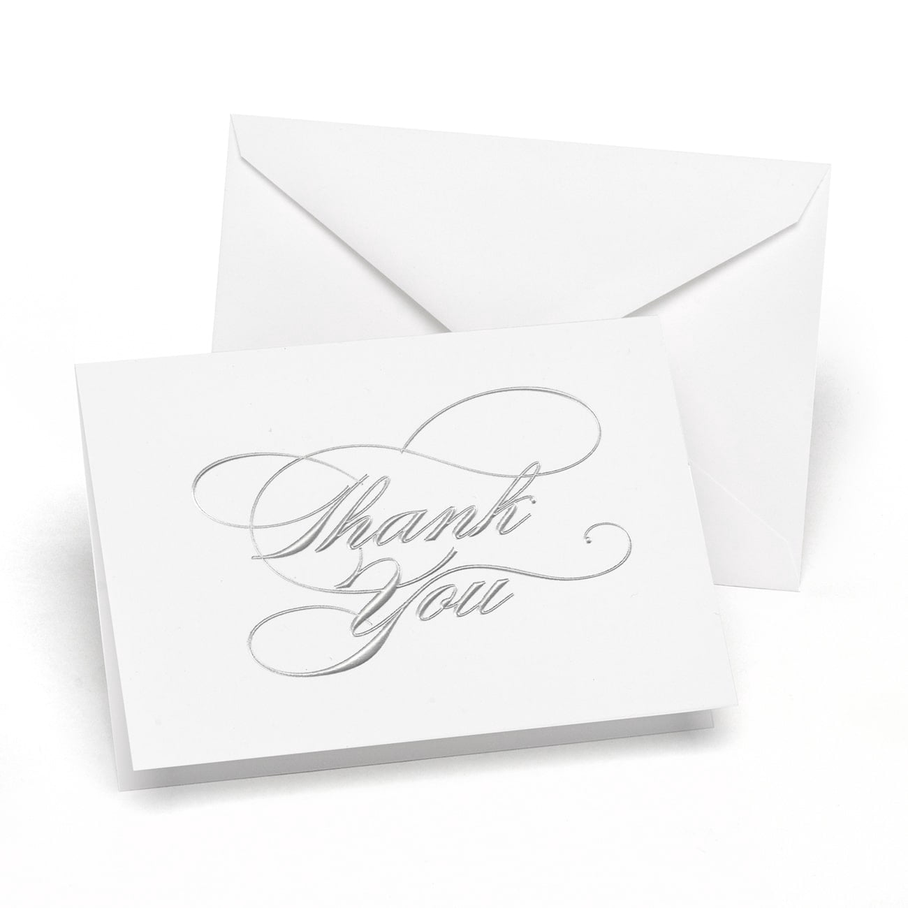 Hortense B. Hewitt HBH 3 1/2" x 4 7/8" Wedding Thank You Card White/Silver Foil 50/Pack 20621ST