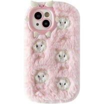 Fluffy Fuzzy Furry Warm Plush Cute Pig Pattern Compatible with iPhone Case (Pink 1,iPhone 14 Plus)