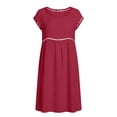 thumbnail image 4 of Xaqiouau Solid Womens Short Sleeve Midi Dress Casual Summer Round Neck Loose Fit A Line Dress Hollow Out Detail Flowy Everyday Dress, 4 of 9