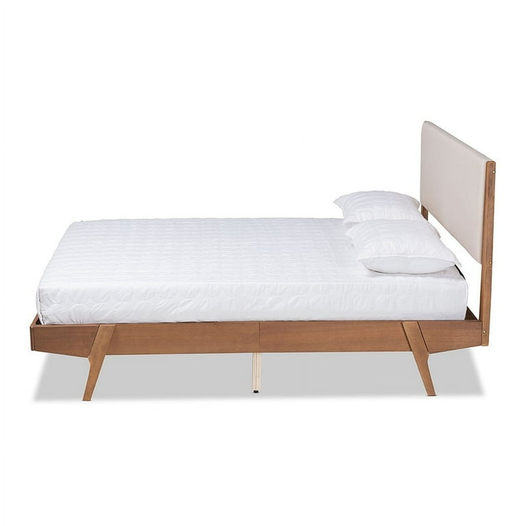 Baxton Studio Senna Mid-Century Modern Beige Fabric Upholstered and Walnut Brown Finished Wood Queen Size Platform Bed Baxton Studio Senna Mid-Century Modern Beige Fabric Upholstered and Walnut Brown Finished Wood Queen Size Platform Bed