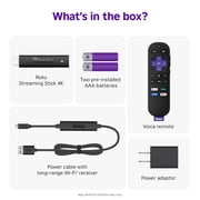 Roku Streaming Stick 4K - HDR & Dolby Vision Roku Streaming Device for TV with Voice Remote & Long-Range Wi-Fi - Free & Live TV