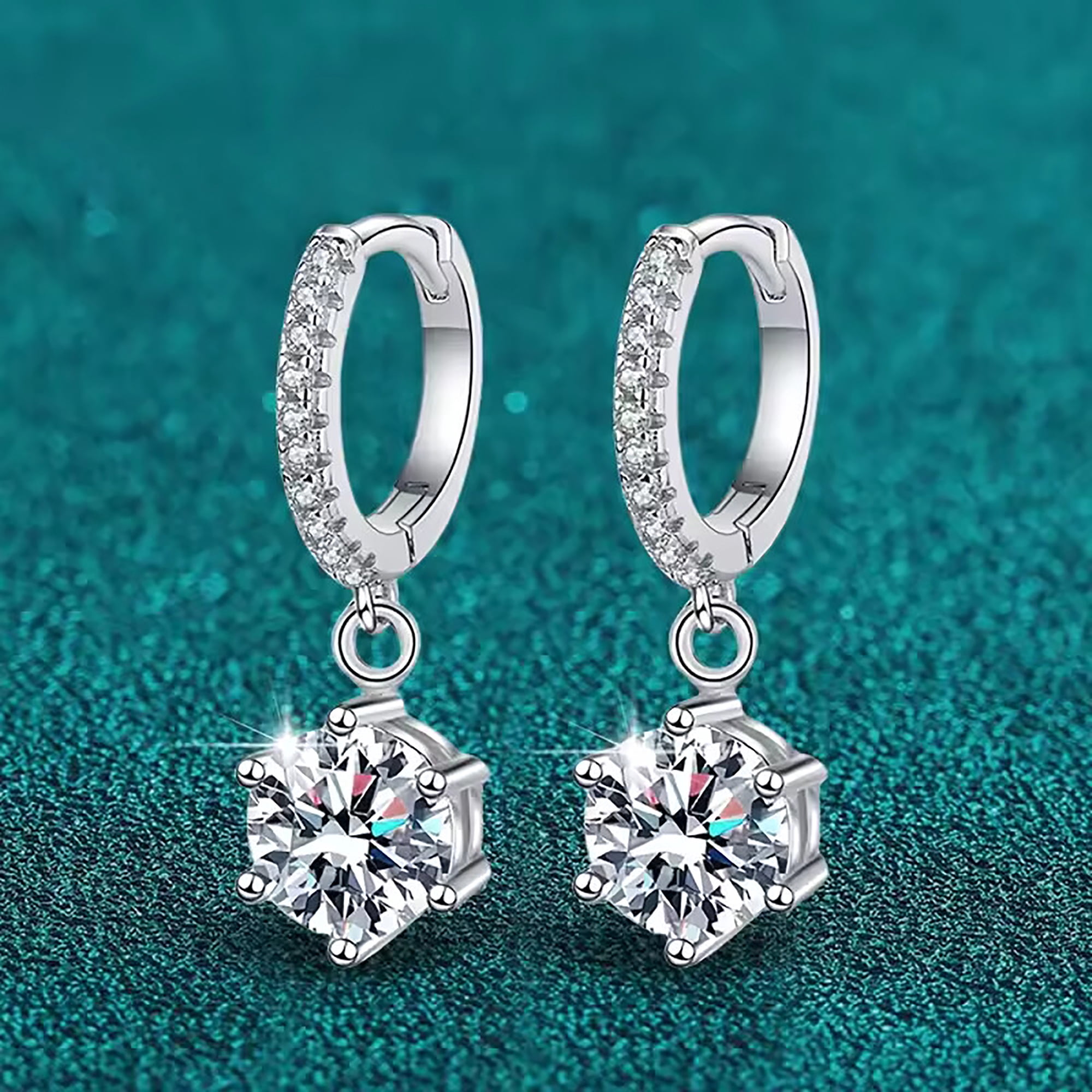 Moissanite Earrings for Women Hypoallergenic Drop Dangle Earrings D Color Round Cut Earrings 18K White Gold Plated S925 Sterling Silver Earrings 1.0ct Leverback