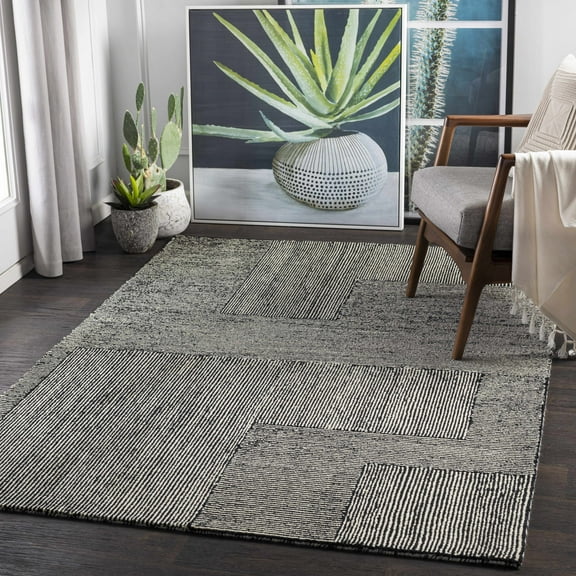 Hauteloom Stevington Wool Living Room, Bedroom Area Rug - Modern - Black, Beige - 2' x 3'
