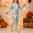 thumbnail image 4 of YunPes Girls Solid Metallic Glossy Leotard Jumpsuit Soft Stretchy Shiny Long Sleeve Onesies Halloween Dress-Up Party Performance Wear, 4 of 8