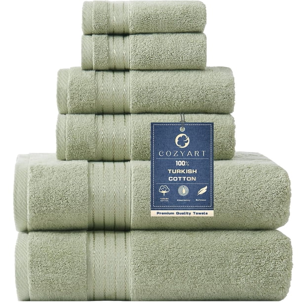 Juego de toallas COZYART de algodón turco verde salvia, 650 g/m², 6 piezas