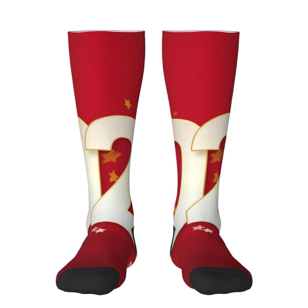 Fotbe Happy New 2025 Year Calcetas Divertidas Estampadas para Hombre y Mujer, Calcetas de Algodón hasta la Rodilla para Caminar, Correr, Enfermería y Embarazo