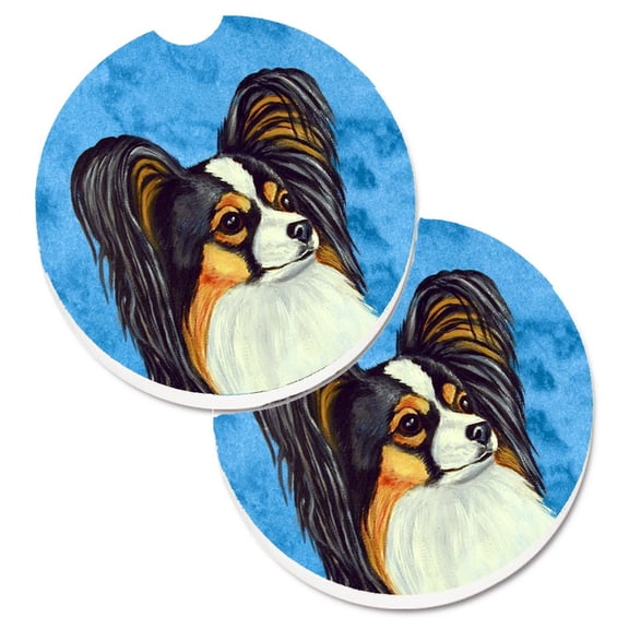 Carolines Treasures LH9390BUCARC Blue Papillon Set of 2 Cup Holder Car Coasters Large multicolor