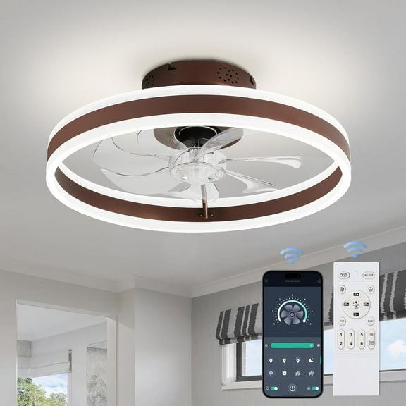20 Inch Ceiling Fan with Lights, Flush Mount Fandelier Ceiling Fan with Remote Control and APP,Reversible Blades,3 Colors,6 Speeds Quiet Motor, for Bedroom,Kids Room,Dining Room,Kitchen