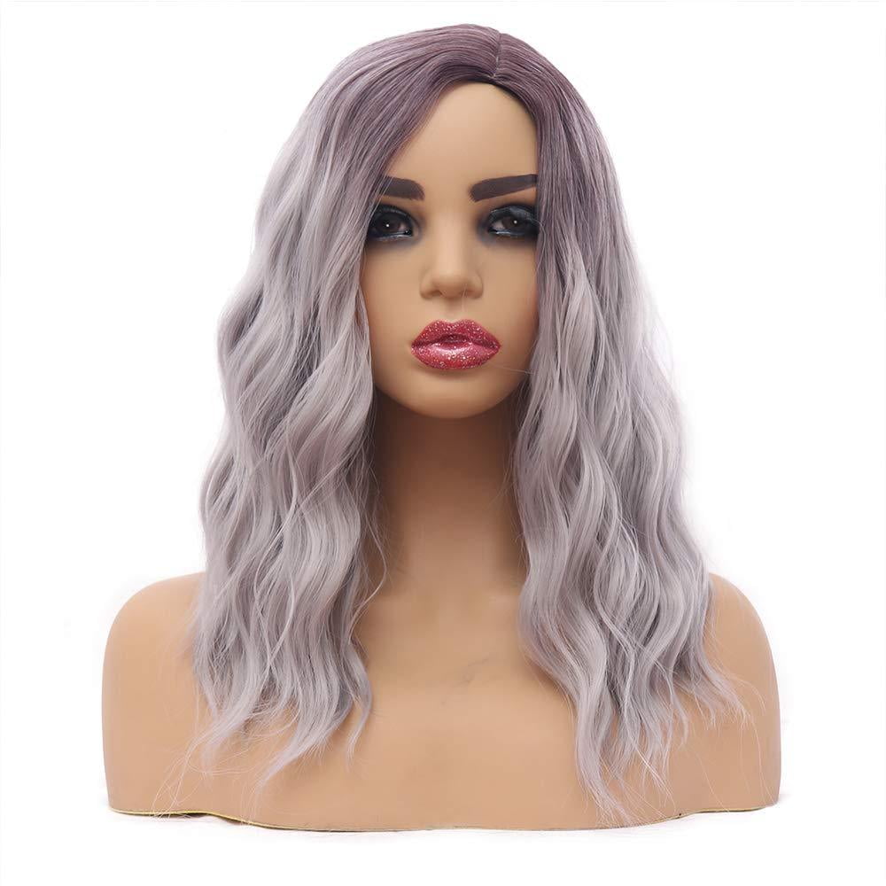 Ombre Gray Wigs Silver Short Bob Wavy Wig Fashion For Women Side Part Natural Wave Wig Light Purple Brown Root Synthetic Full Cosplay Wigs 16 Inches Walmart Canada