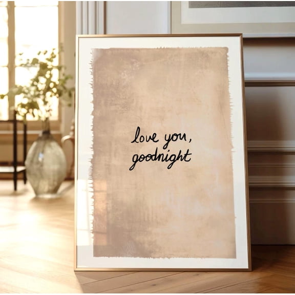Love You Goodnight Poster, Neutral Retro Bedroom Typography Wall Art