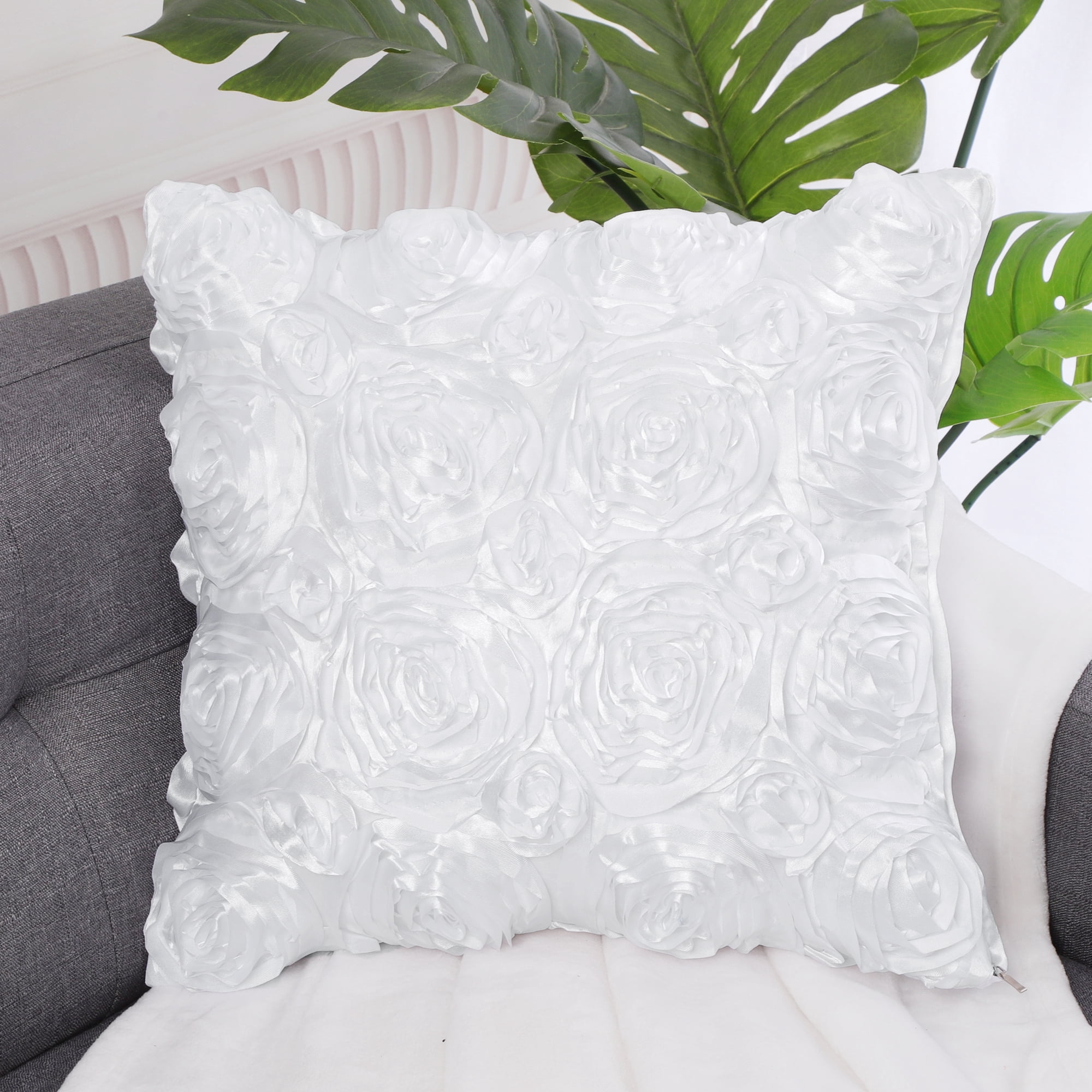 Unique Bargains 3D Flower Decorative Throw Pillow Cover 16" x 16" Snow White