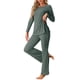 thumbnail image 4 of Conjunto de lounge de punto acanalado para mujeres INSPIRE CHIC, con mangas largas y pantalones, juego de pijama de dos piezas a juego, XL verde ejército, 4 of 6
