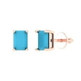 thumbnail image 2 of 1.0 Ct Emerald Cut Studs Blue Turquoise 14K Rose Solid Solid Gold Everyday Dainty Earrings Screw Back, 2 of 7