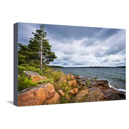 Rocky Lake Shore of Georgian Bay in Killbear Provincial Park near Parry Sound, Ontario, Canada. Stretched Canvas Print Wall Art By