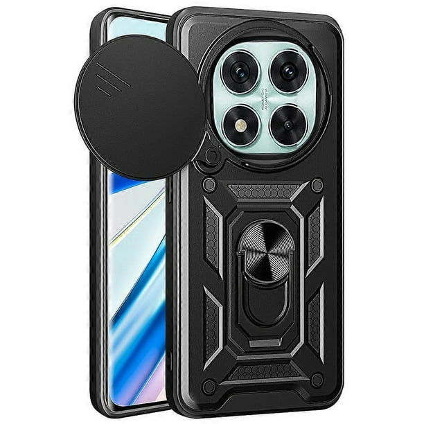 For Xiaomi Redmi Note 14 Pro 5G Case with Slide Camera Lid PC TPU Kickstand Phone Cover - Black