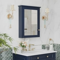 Angeleshome 24"x 30" Wall Mounted Medicine Cabinet with Mirror, 3 Tier Wooden Mirror Cabinet Storage Organizer with 2 Shelves Single Soft-Close Door, Navy Blue