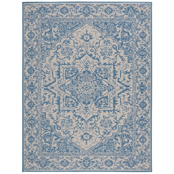 SAFAVIEH Martha Stewart Geometric Indoor/Outdoor Area Rug, Cream/Blue, 6'7" x 9'