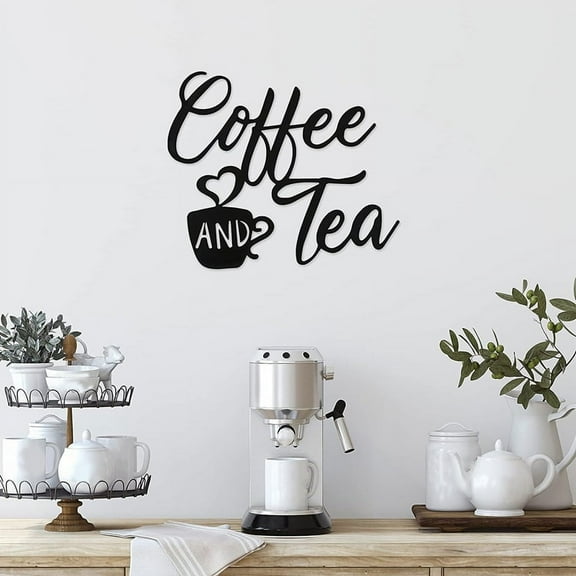 Coffee Sign and Tea Bar Metal Hanging Wall Art Black Cup Decor Letter for Cafe Farmhouse Kitchen