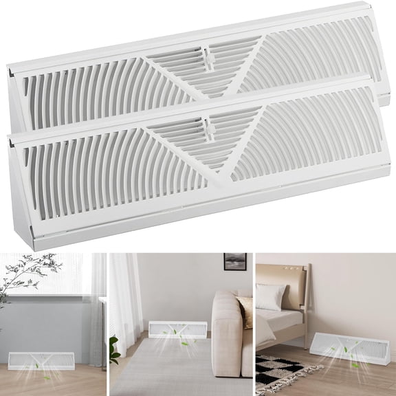 AIWFL 4 Pcs Corner Baseboard Register 18 Inch Duct Opening Size Vent Covers, Adjustable Lever for Air Flow Control
