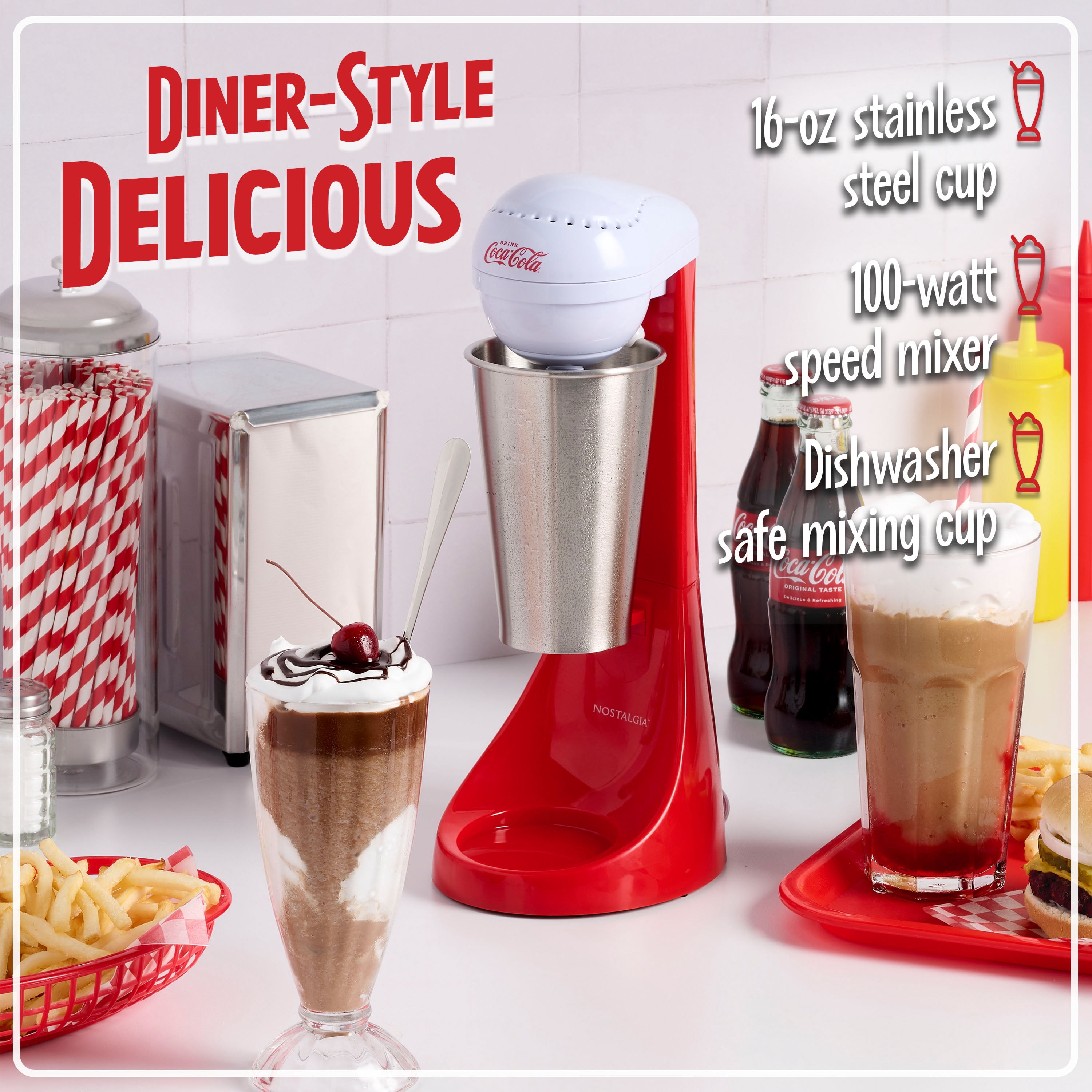 Nostalgia Coca-Cola Two-Speed Milkshake Maker & Malt Machine for