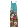 thumbnail image 6 of Women's Floral Romper - Summer Casual Sleeveless Cotton Overalls with Pockets & Adjustable Straps ,Turquoise,M, 6 of 8