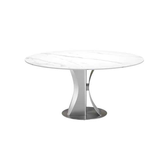 Snow Mountain Sintered Stone 54" Round Dining Table in Matte White w/ Gray Veins