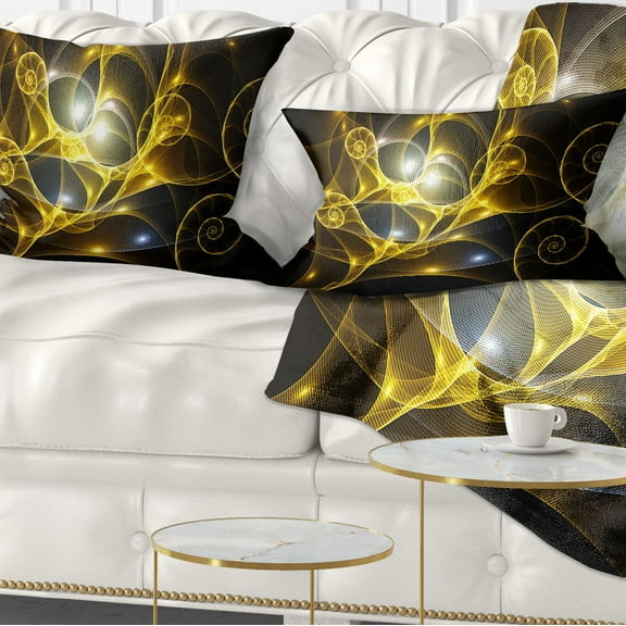 Designart Golden Curly Spiral on Black - Abstract Throw Pillow - 12x20