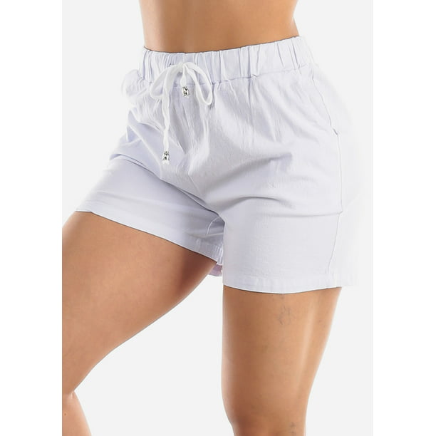 Modaxpressonline Womens High Waisted Shorts Linen Cotton Drawstring